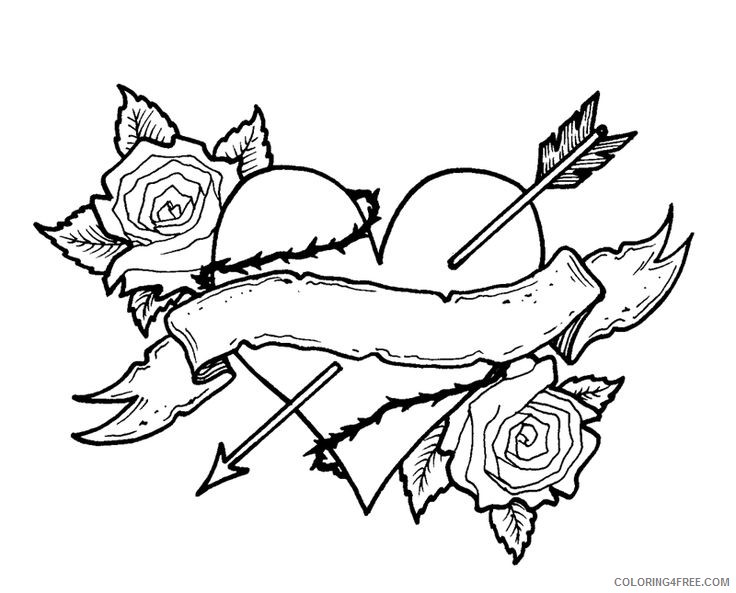 heart coloring pages arrow and roses Coloring4free