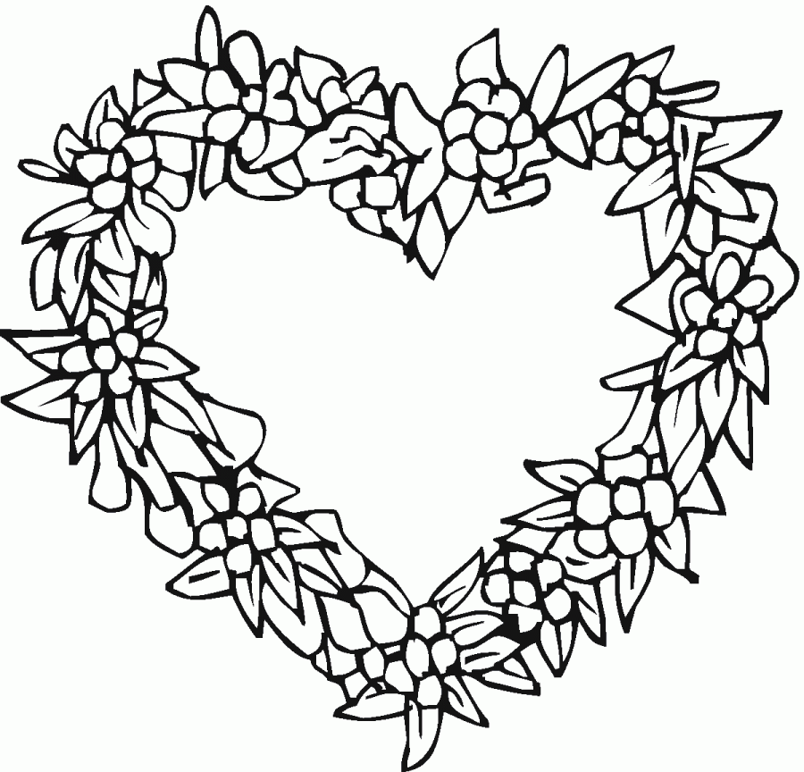 heart coloring pages wreath Coloring4free