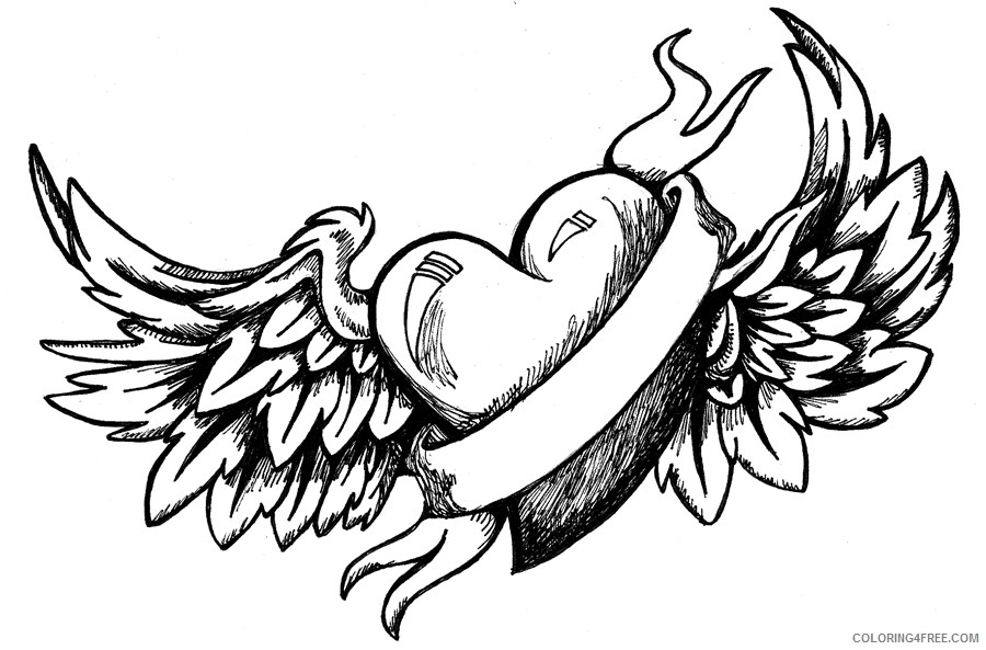 heart with wings coloring pages and banner Coloring4free