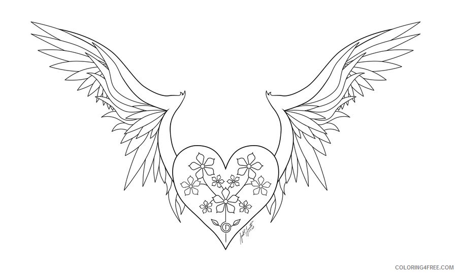 heart with wings coloring pages for teenagers Coloring4free