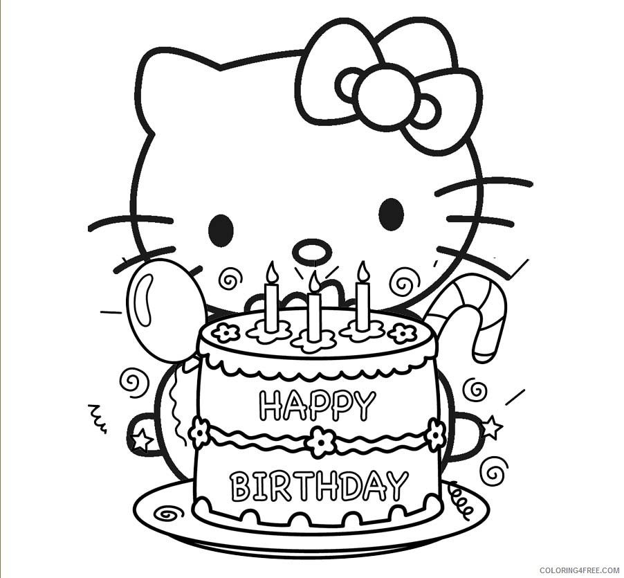 hello kitty coloring pages birthday Coloring4free
