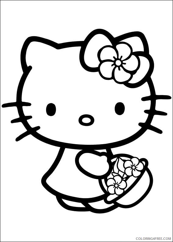 hello kitty coloring pages bring a basket of flowers Coloring4free