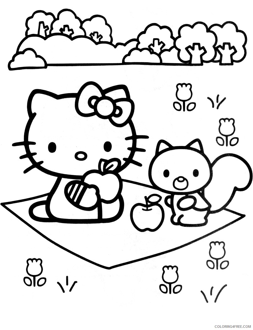 hello kitty coloring pages in garden Coloring4free