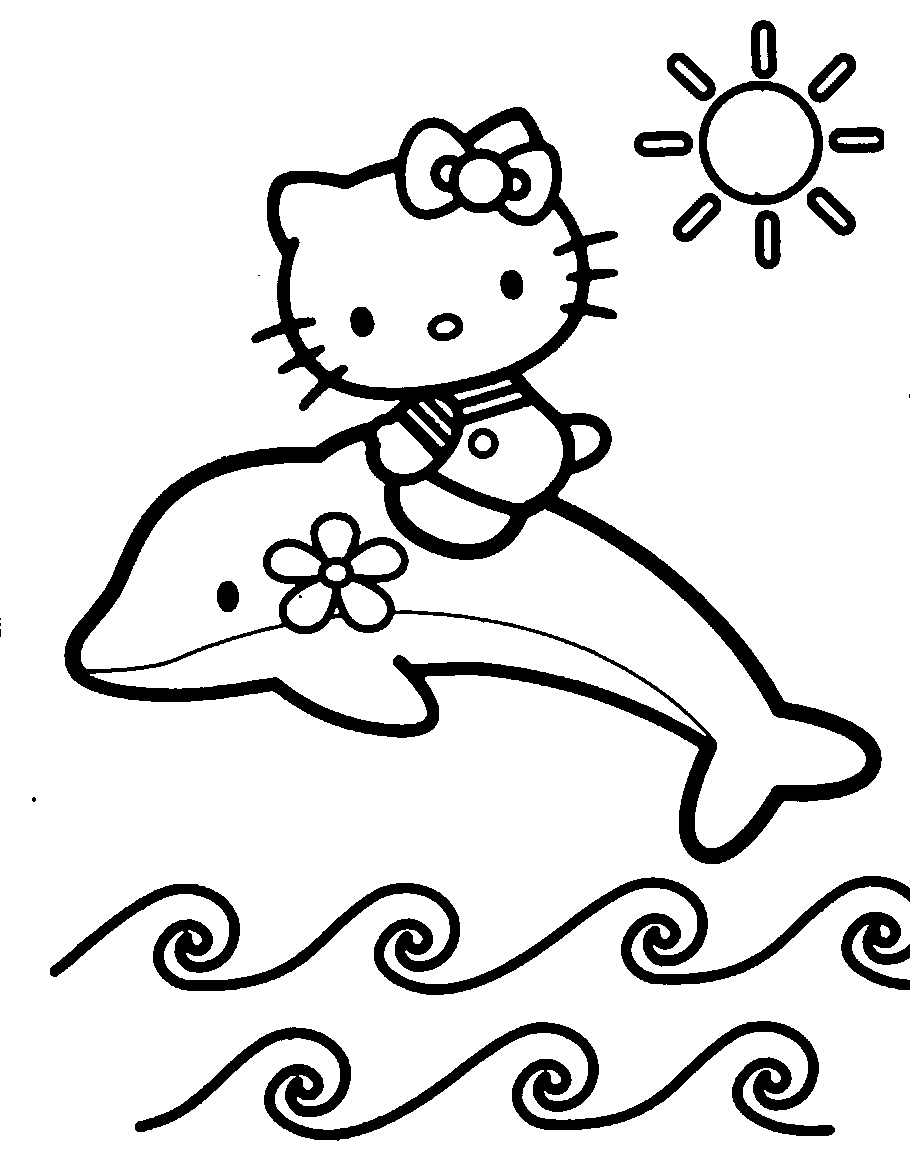 hello kitty coloring pages riding a dolphin Coloring4free