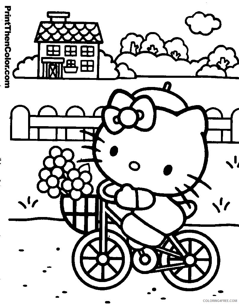 hello kitty coloring pages riding bike Coloring4free