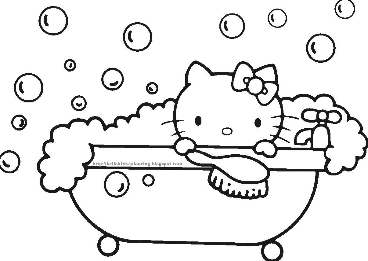 hello kitty coloring pages take a bath Coloring4free