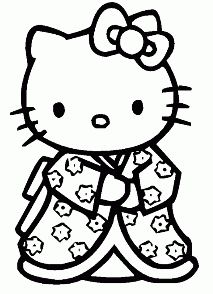 hello kitty coloring pages wearing kimono Coloring4free