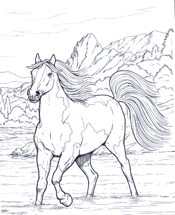 horse coloring pages cross the river Coloring4free