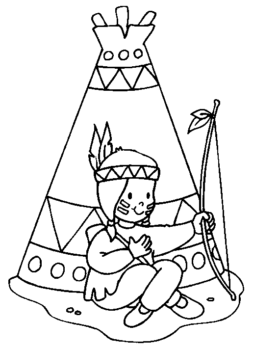indian coloring pages with teepee Coloring4free