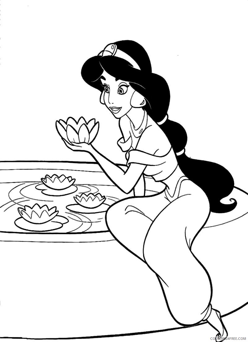 jasmine coloring pages picking a lotus Coloring4free