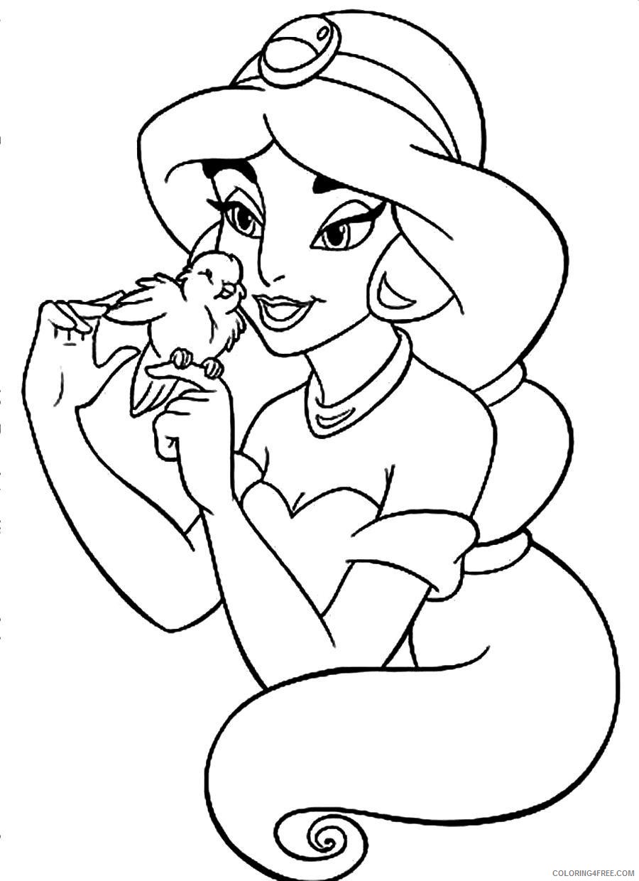 jasmine coloring pages with a bird Coloring4free