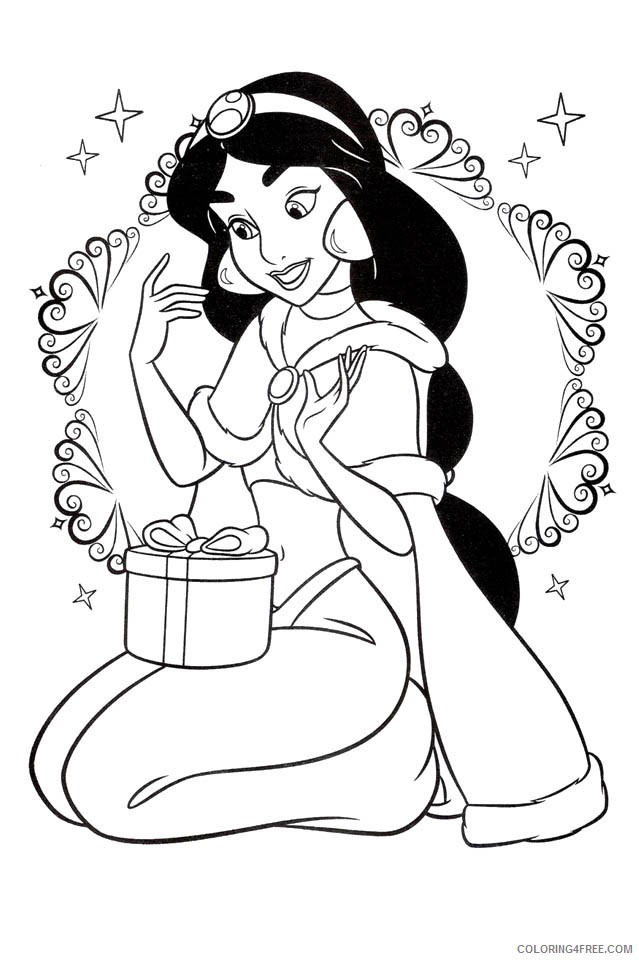 jasmine coloring pages with a gift Coloring4free