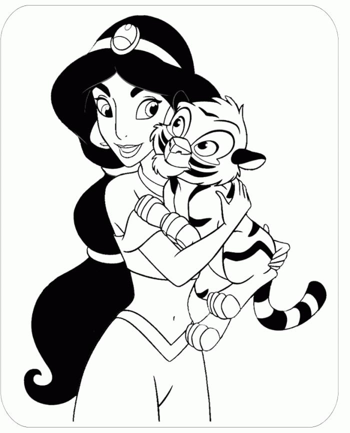 jasmine coloring pages with a tiger cub Coloring4free
