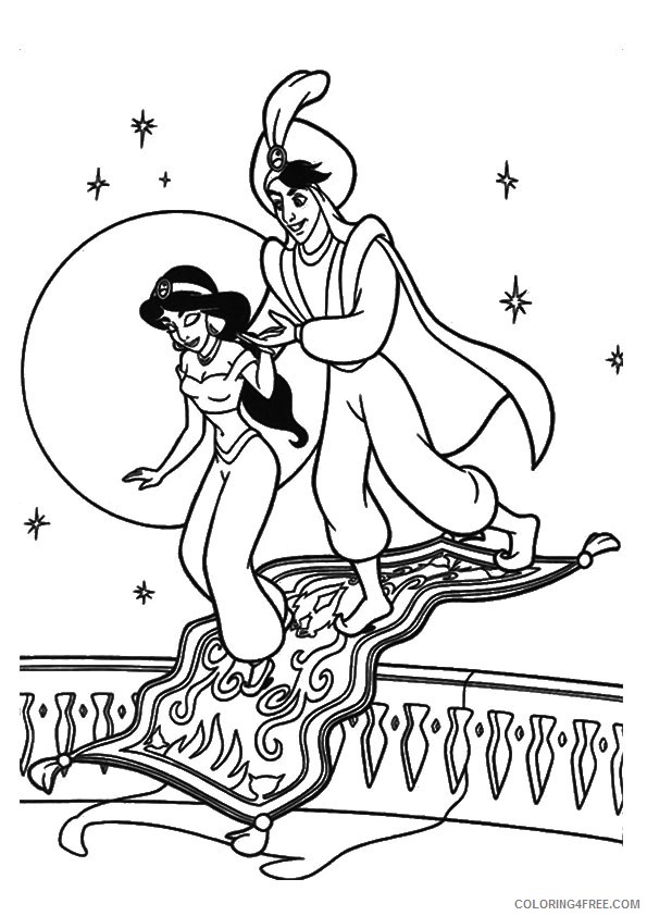jasmine coloring pages with aladdin on flying carpet Coloring4free