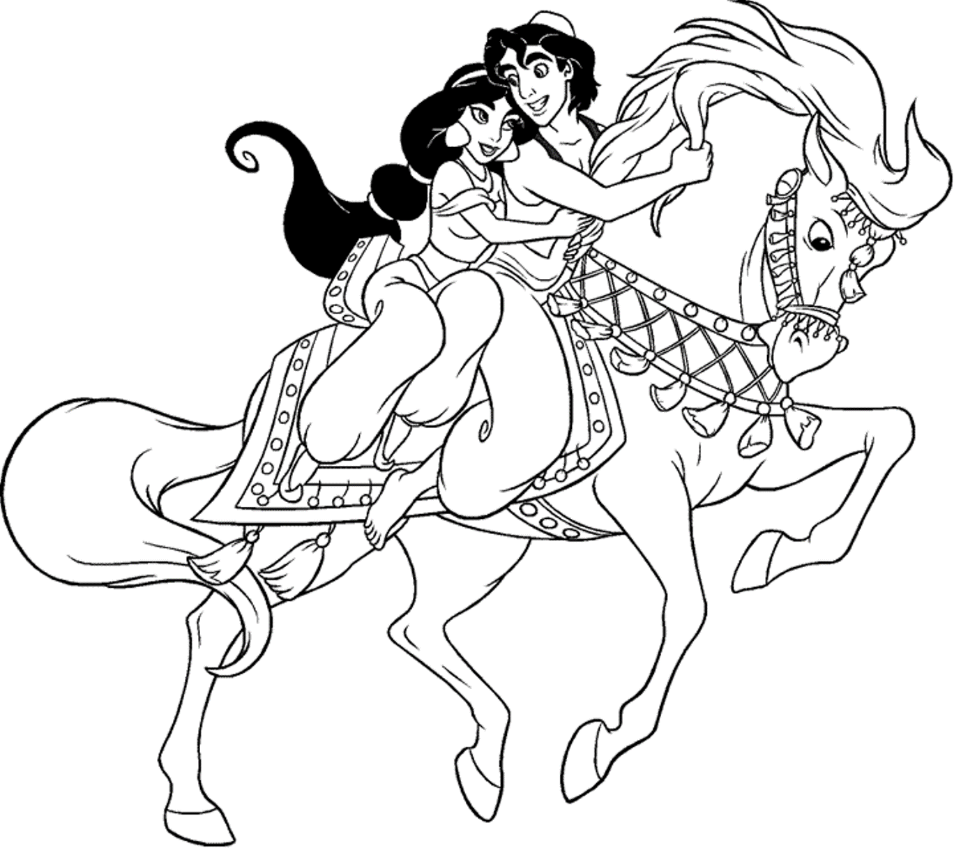 jasmine coloring pages with aladdin riding horse Coloring4free