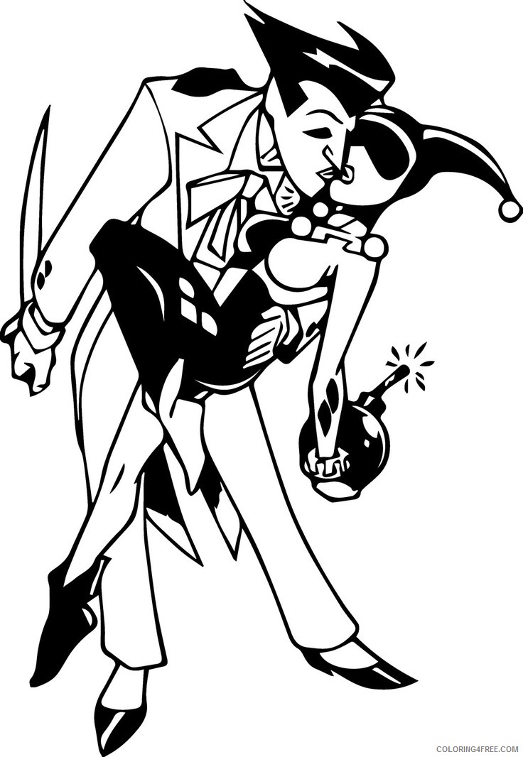 joker coloring pages and harley kiss Coloring4free