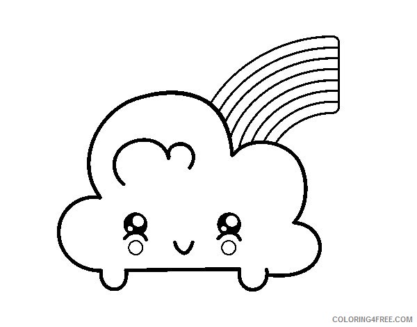 kawaii coloring pages cloud with rainbow Coloring4free