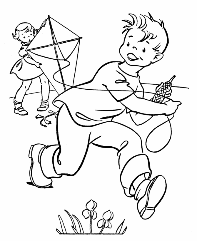 kids flying kite coloring pages Coloring4free