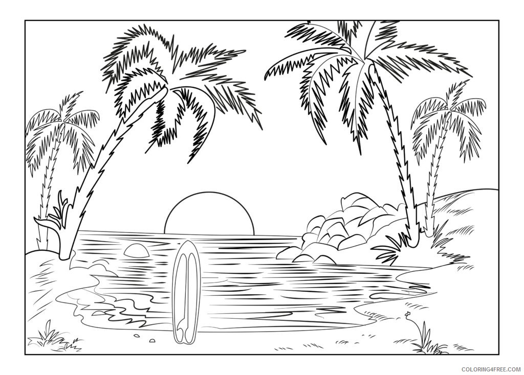 landscape coloring pages beach sunset Coloring4free