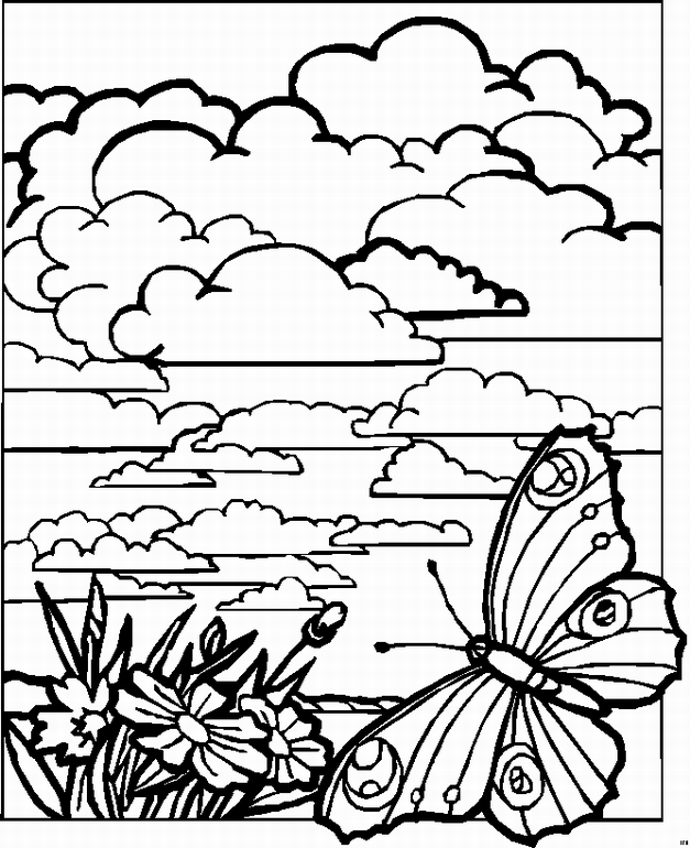 landscape coloring pages flowers butterfly Coloring4free