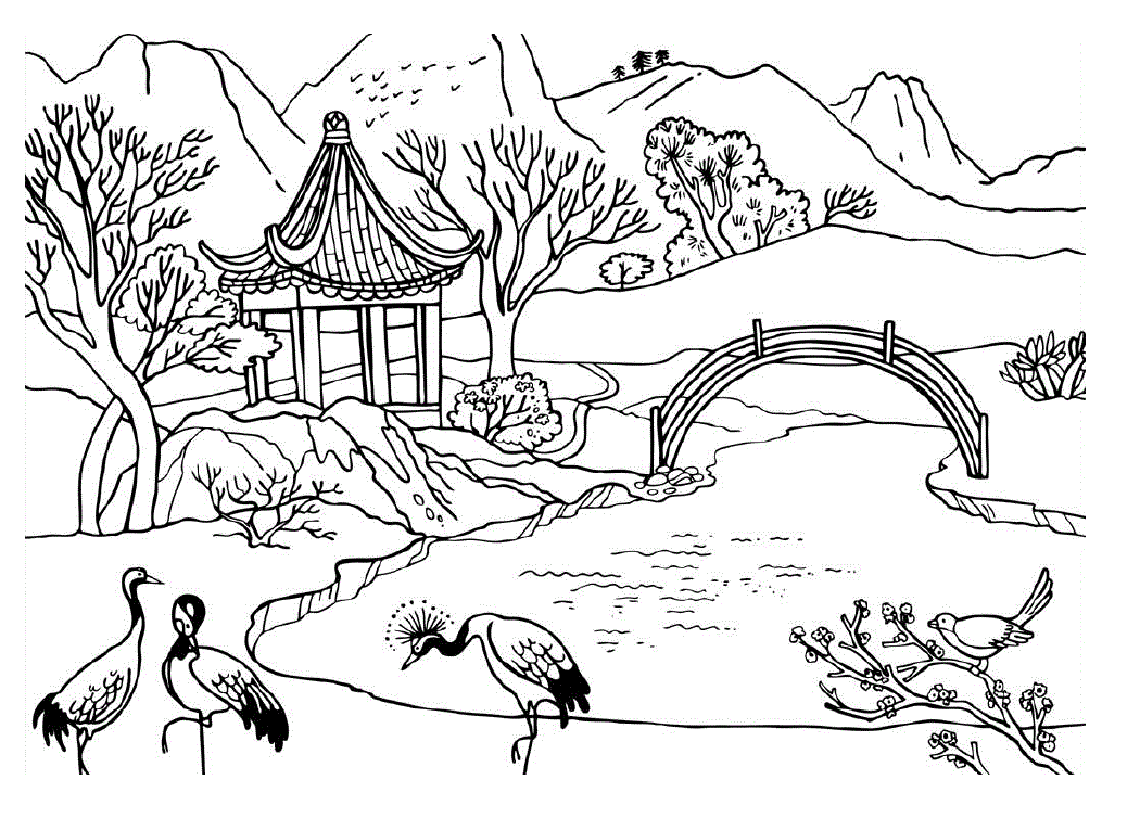 landscape coloring pages mountain and lake Coloring4free