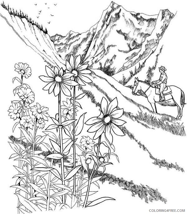 landscape coloring pages mountain flower Coloring4free
