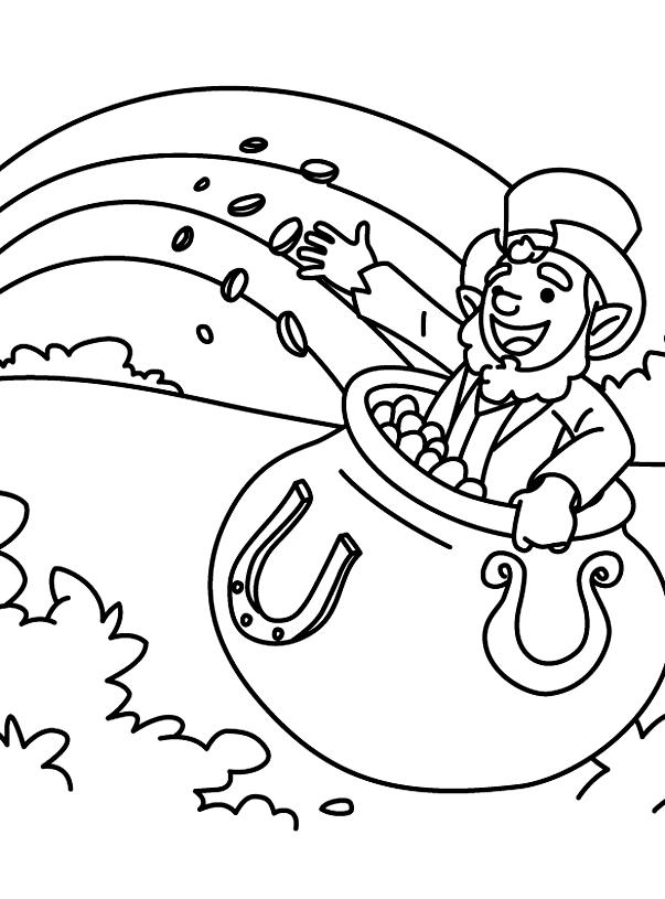 leprechaun in rainbow and pot of gold coloring pages Coloring4free