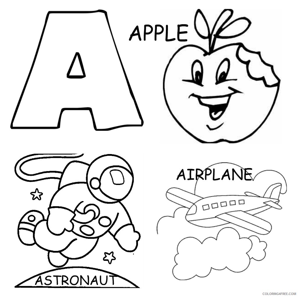 letter a coloring pages apple airplane astronaut Coloring4free