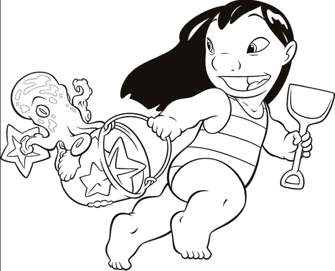 lilo and stitch coloring pages lilo at beach Coloring4free