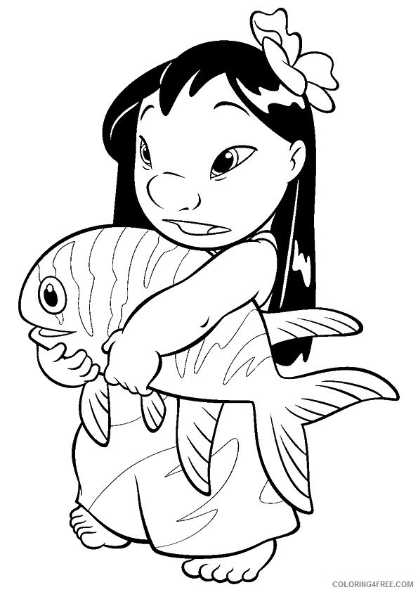 lilo and stitch coloring pages lilo catch a fish Coloring4free