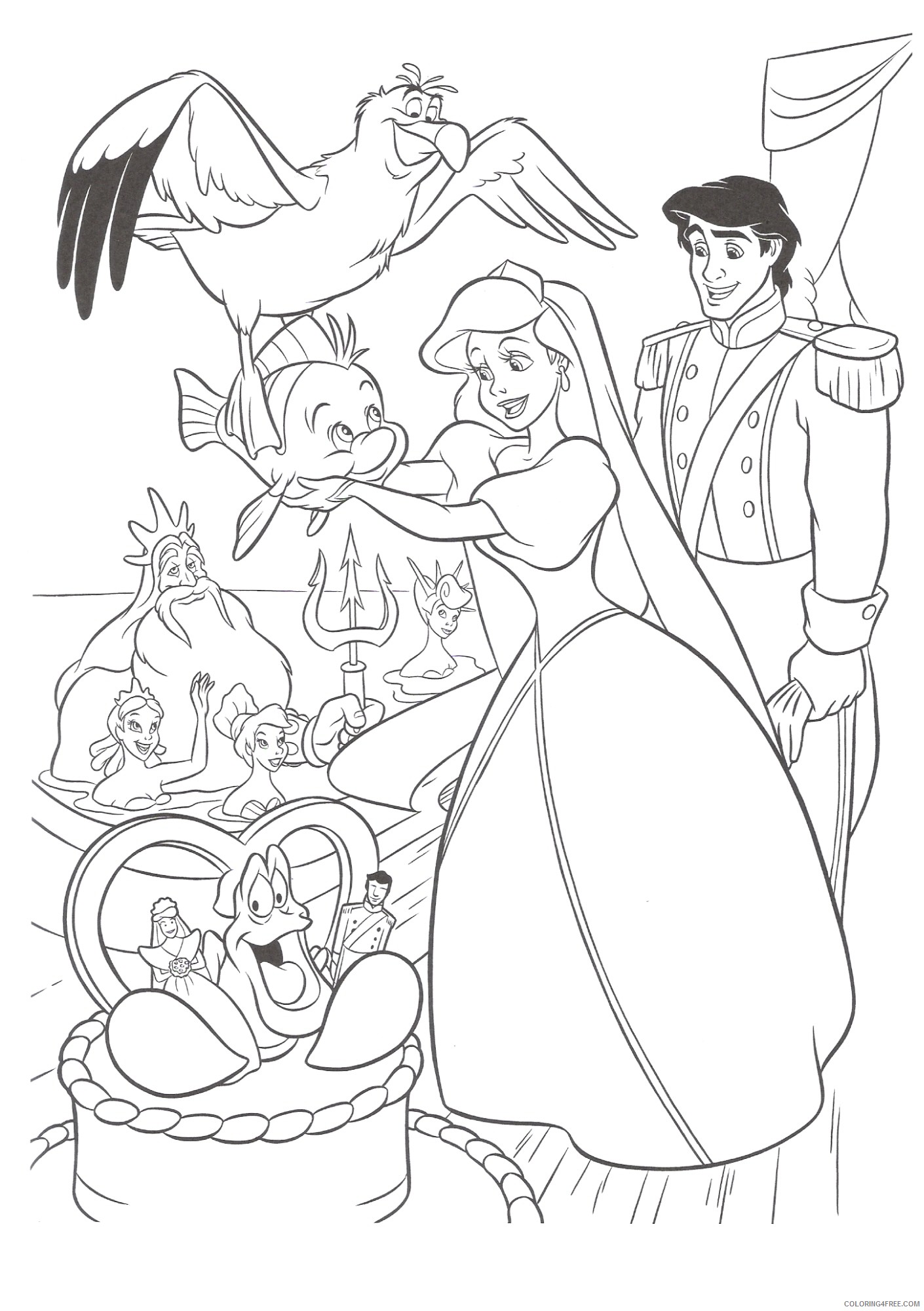 little mermaid coloring pages ariel and friends Coloring4free