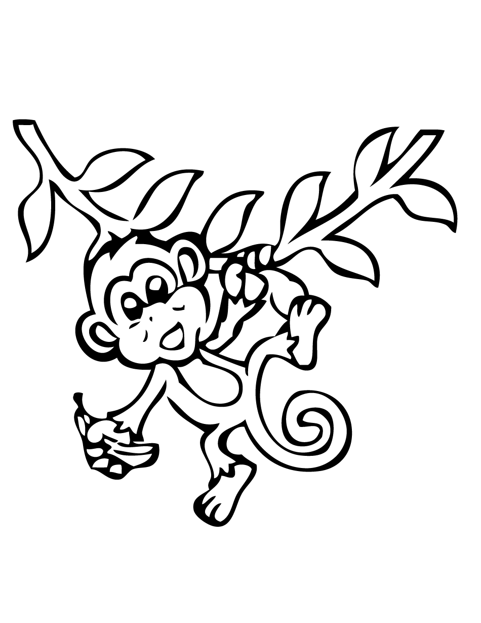 little monkey coloring pages hanging on tree Coloring4free