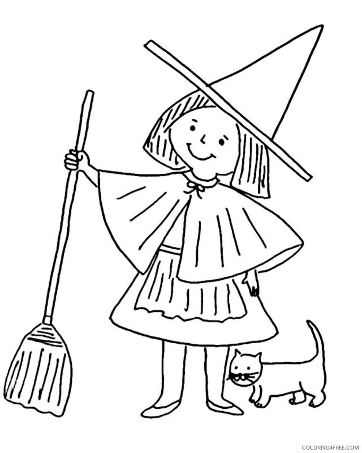 little witch coloring pages with cat Coloring4free