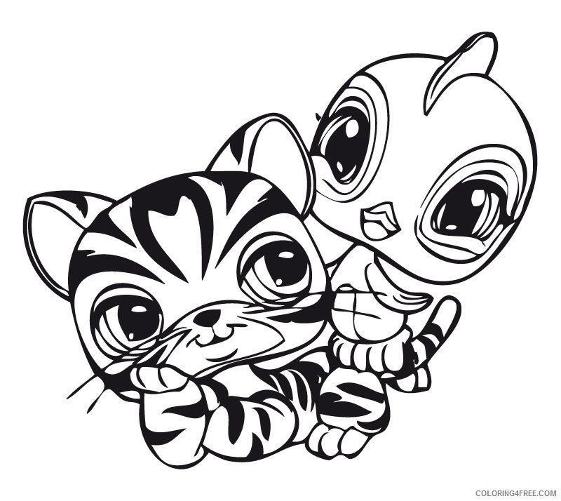 littlest pet shop coloring pages cat and bird Coloring4free