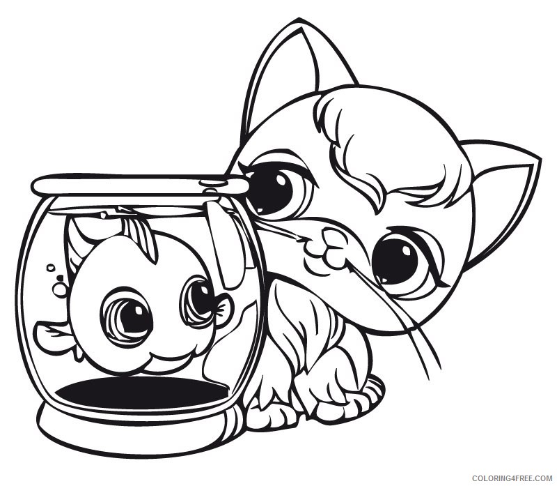 littlest pet shop coloring pages fish and kitten Coloring4free
