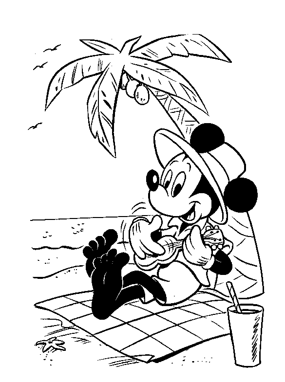 mickey mouse coloring pages vacation at beach Coloring4free