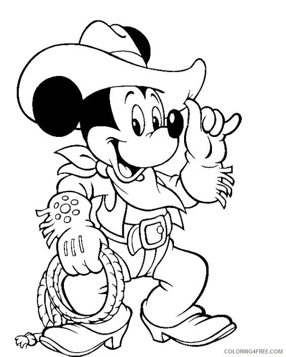 mickey mouse coloring pages wearing costum cowboy Coloring4free