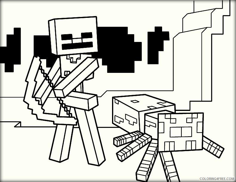 minecraft coloring pages wither skeleton and spider Coloring4free