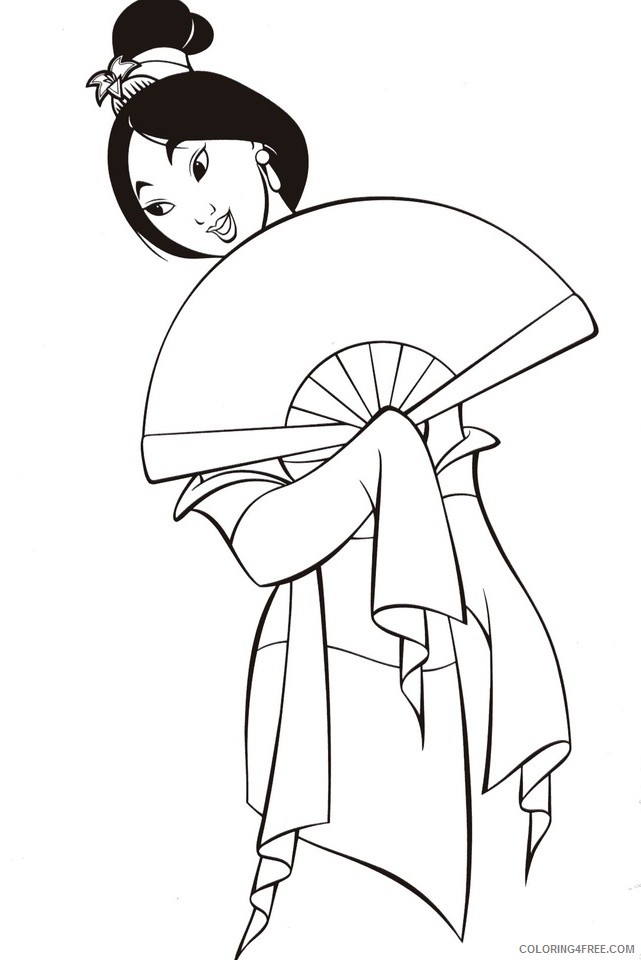 mulan coloring pages holding hand fan Coloring4free