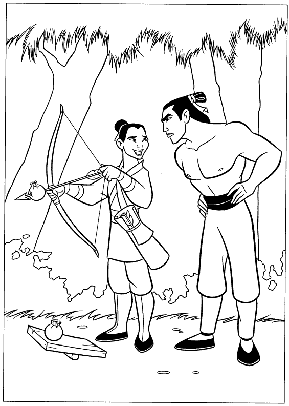 mulan coloring pages practicing archery Coloring4free