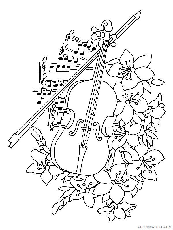 music coloring pages violin with flowers Coloring4free
