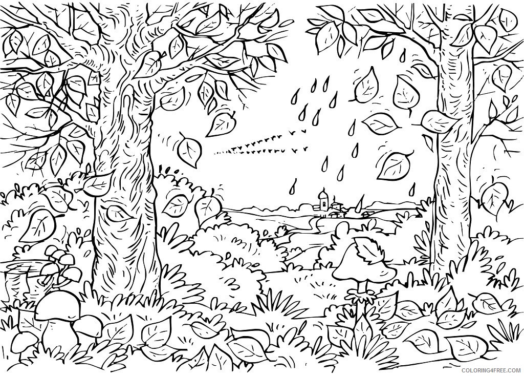 nature coloring pages autumn forest Coloring4free
