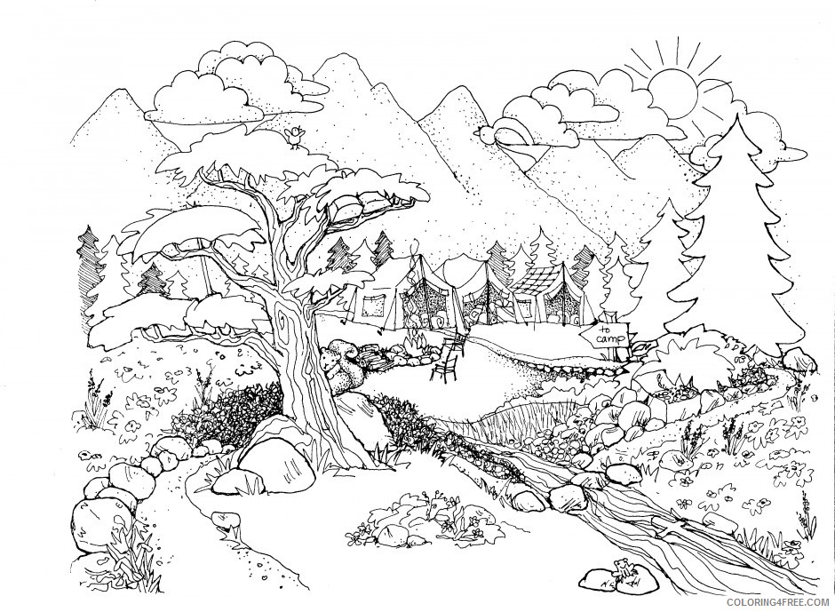nature coloring pages campground Coloring4free