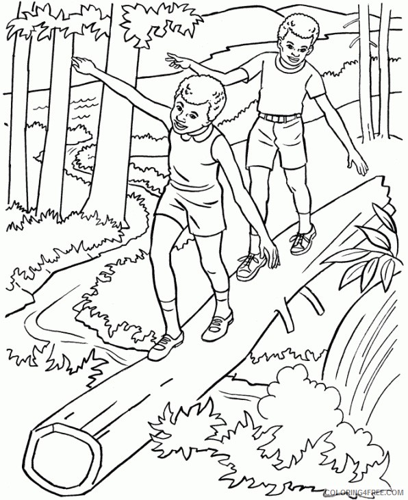 nature coloring pages kids in forest Coloring4free