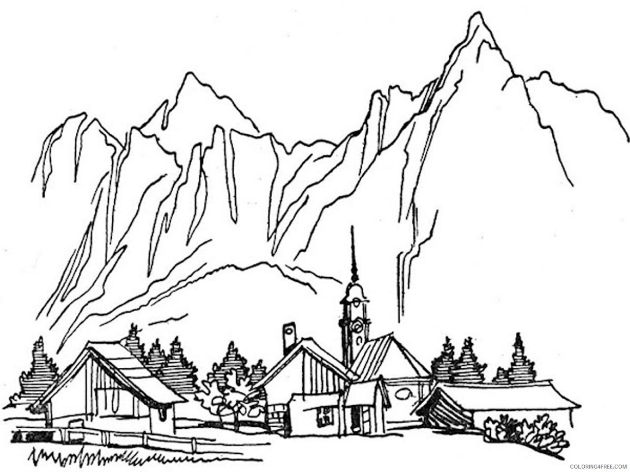 nature coloring pages mountain village Coloring4free