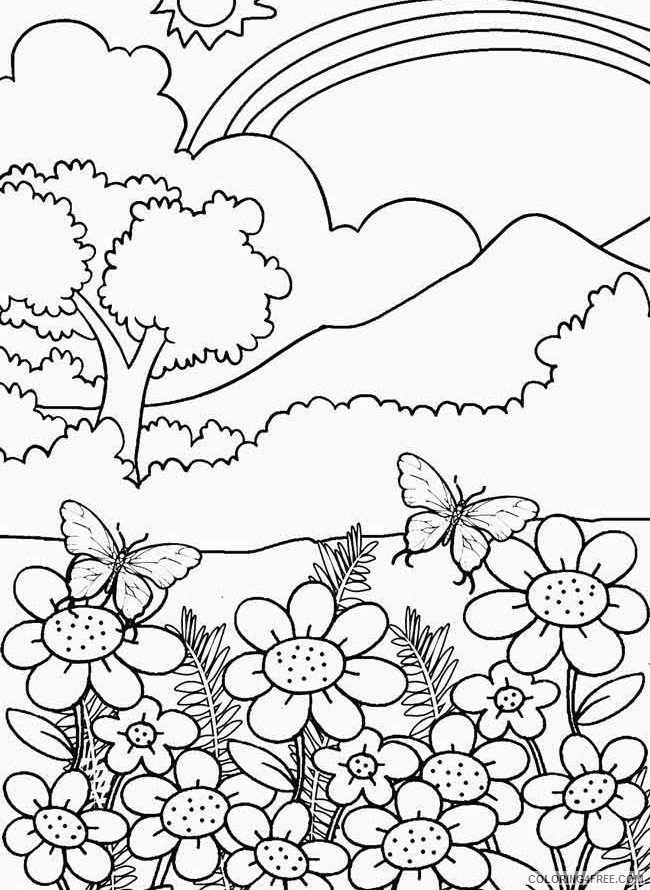 nature coloring pages rainbow mountain flowers Coloring4free