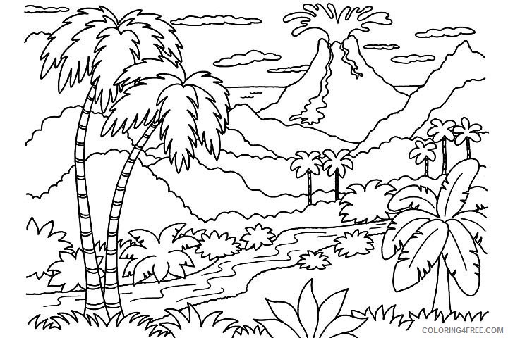 nature coloring pages volcano and jungle Coloring4free