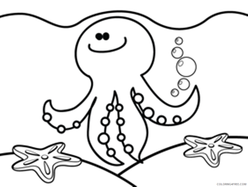 octopus coloring pages with starfish underwater Coloring4free