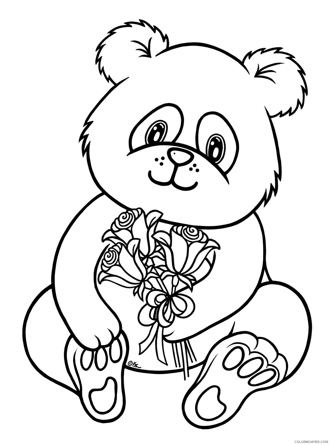 panda coloring pages with flowers Coloring4free