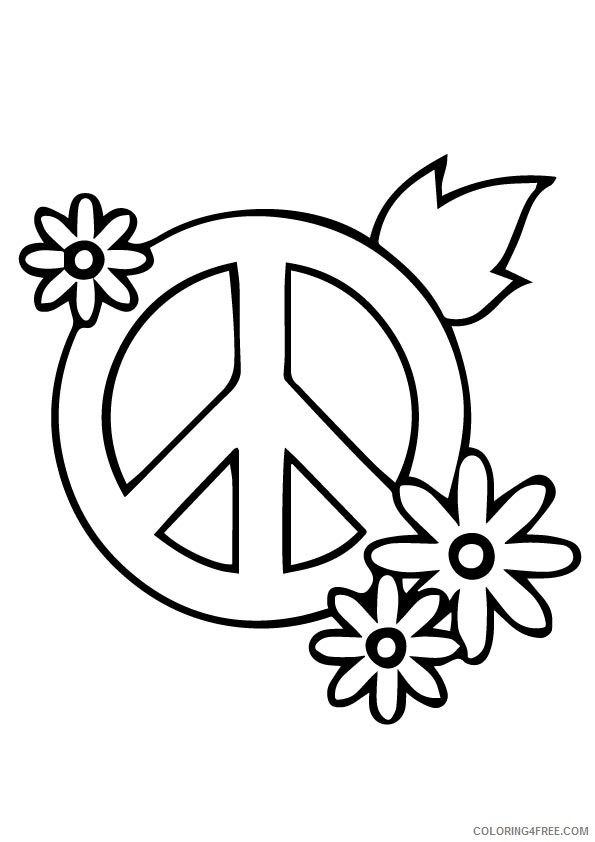 peace sign coloring pages with flowers Coloring4free